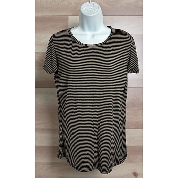 gnw Striped Top Sz XL Short Sleeve Tee Brown Black Blouse Versatile - Picture 1 of 5